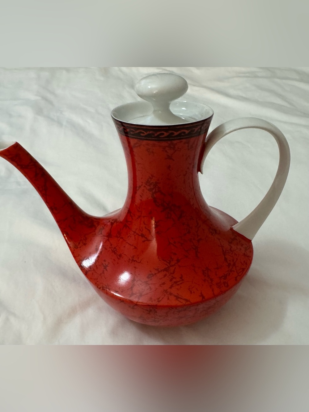 Vtg Block Bidasoa Flamenco Mid Century Modern Red/White Teapot with Lid